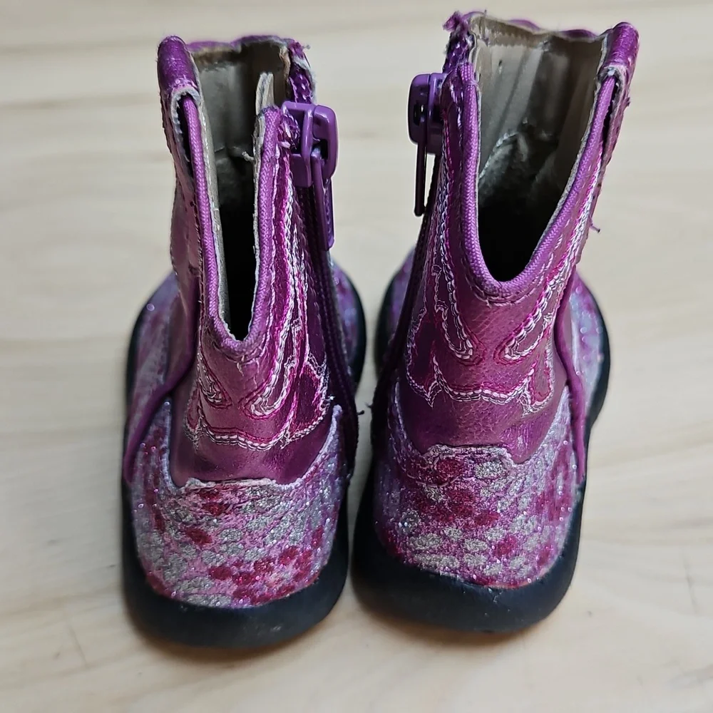 Roper Pink Sparkle Floral Zipper Infant Cowboy Boots W Rubber Soles Sz. 3 - Picture 4 of 9